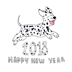 Happy dog as a symbol 2018,isolated on white background.Design e