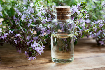 A bottle of thymus serpyllum (Breckland thyme) essential oil