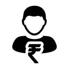 Indian Rupee Symbol Sign Icon Vector With Person Male Avatar for Business and Finance in Glyph Pictogram illustration