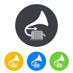 Icono plano codigo de barras gramofono en circulo varios colores