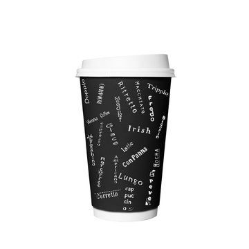 Disposable coffee Cup with cards with kinds of coffee