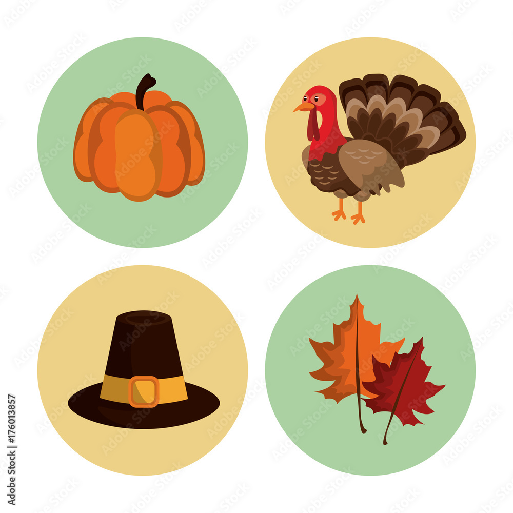 Wall mural Thanksgiving round icons set icon vector illustration graphic design