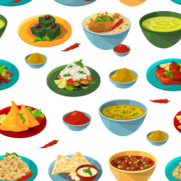 Indian national foods. Vector seamless pattern