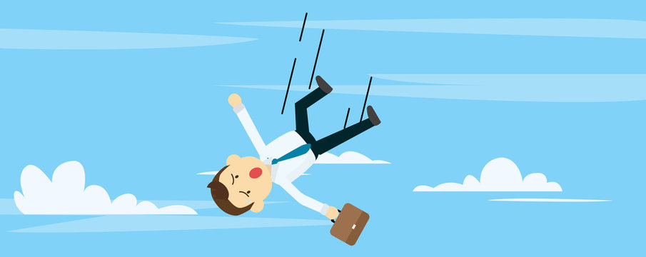 Young businessman fall down with sky background vector illustration.Fail to working concept.