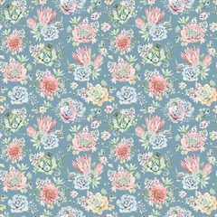 watercolor flowers seamless pattern.