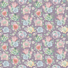 watercolor flowers seamless pattern.