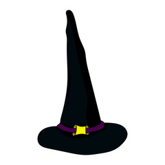 Illustration for Halloween. The head of a witch. Witch hat. The Magical Cap. Vector illustration. Hand drawing