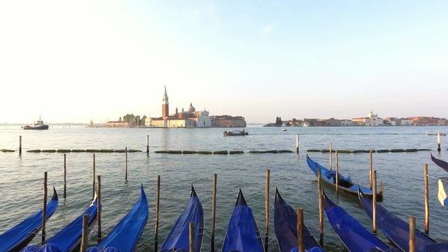 Parking gandolas on the Doge's palace in Venice