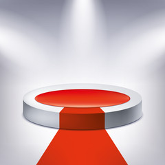 Obraz premium Illuminated podium, red carpet, award pedestal, geometry shape, vector design object for you project