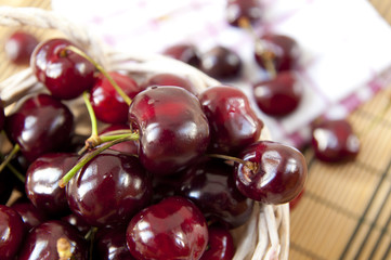 Basket full of fresh cherries