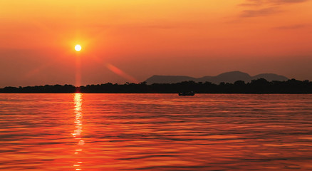 Amazing sunset at Paraguai river in Pantanal, Brazil