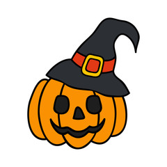 Halloween pumpkin with witch hat halloween concept