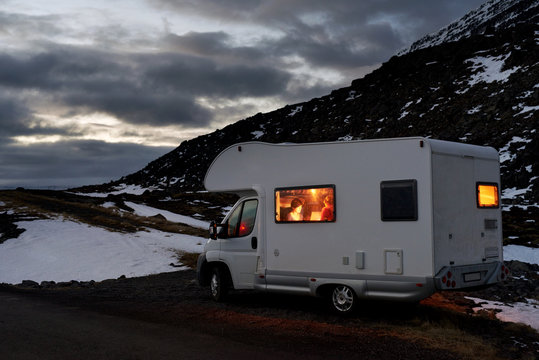 Campervan parked in iceland