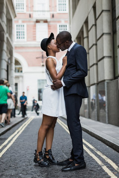Beautiful couple meeting in the city