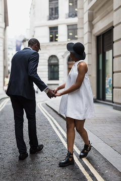 Beautiful couple meeting in the city