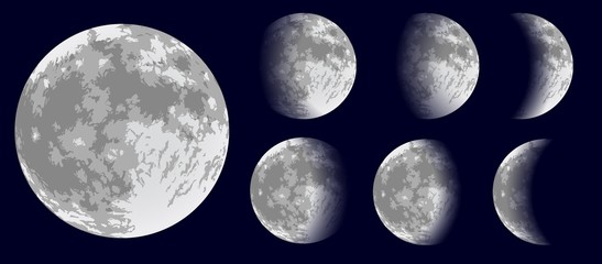 Moon phases. Raster illustration.
