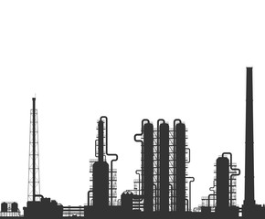 Fototapeta na wymiar Oil refinery or chemical plant silhouette. Detailed raster illustration isolated on grey background. 