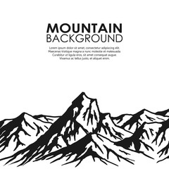 Mountain range isolated on white background. Black and white huge mountains. Raster illustration...
