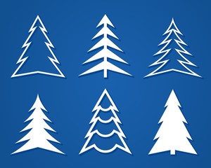 Obraz premium Set of white Christmas trees. Flat design. Raster illustration.