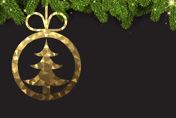 Background with golden abstract Christmas ball.