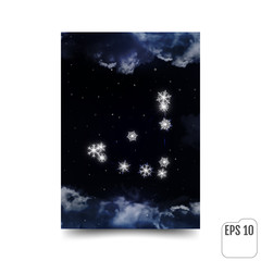Capricorn Constellation of snowflakes. Zodiac Sign Capricorn constellation lines. The constellation is seen through the clouds and snowfall in the night sky. Vector