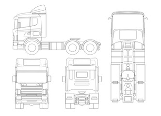 Truck tractor or semi-trailer truck in outline Combination of a tractor unit and one or more semi-trailers to carry freight. © Golden Sikorka