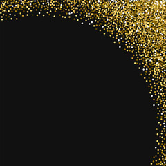 Round gold glitter. Abstract right top corner with round gold glitter on black background. Graceful Vector illustration.