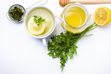 Parsley tea with lemon and honey
