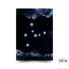 Virgo. Constellation of snowflakes. Zodiac Sign Virgo. constellation lines. The constellation is seen through the clouds and snowfall in the night sky. Vector