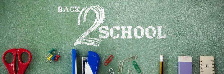 Composite image of back to school text on white background