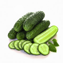 vegetables cucumbers and tomatoes on a white background