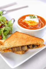 Tomato soup with mushroom sandwich