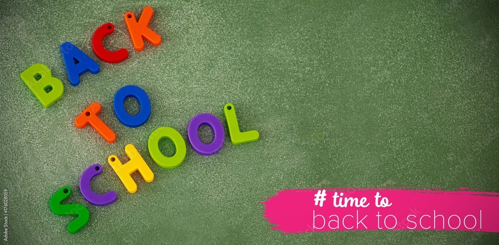 Poster composite image of back to school text with hashtag