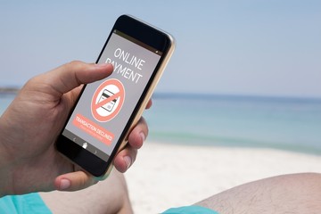 Composite image of online payment text on mobile display