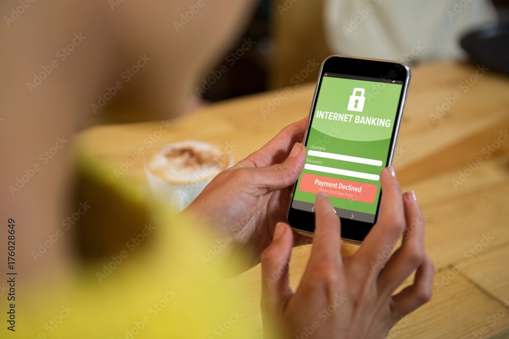 Poster composite image of internet banking text with log in page on
