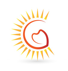Red heart and sun rays, icon vector