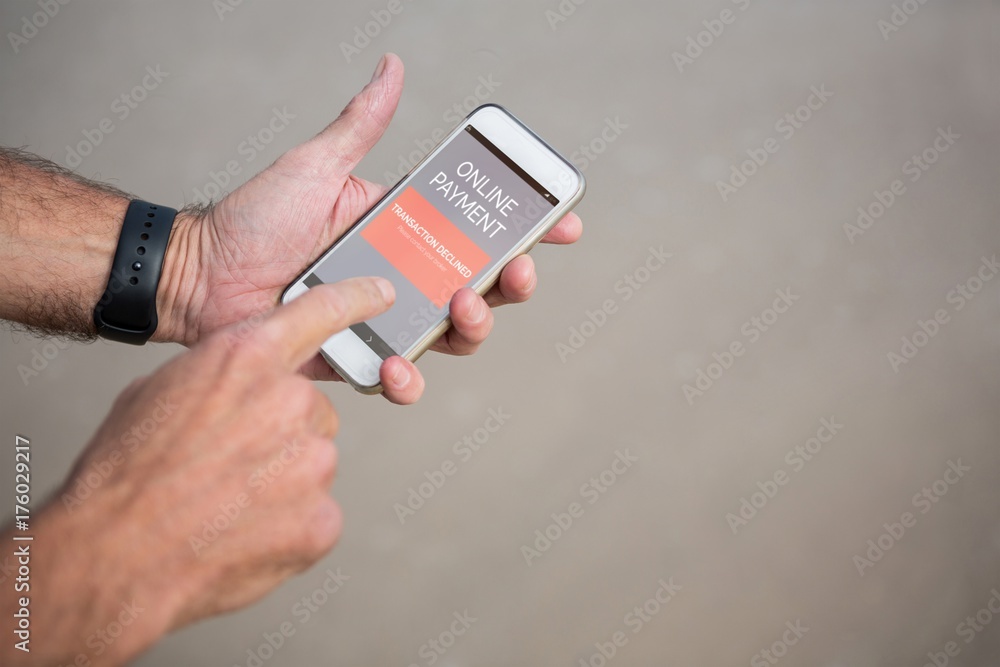Aufkleber composite image of online payment text on gray mobile display