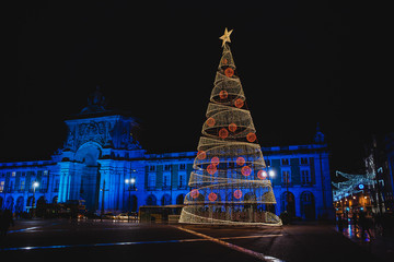 Christmas in Lisbon, night view, Praça do Comercio, Christmas tree