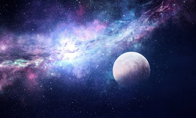 Obrazy  Gwiaździste niebo i księżyc. Różne środki przekazu