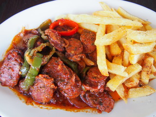 Traditional Greek Sausage and Peppers