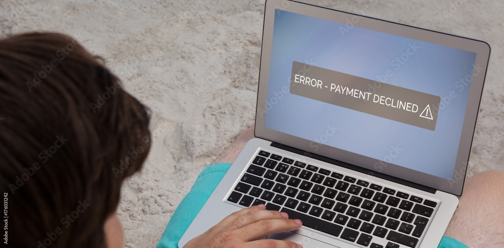 Poster composite image of payment declined text on display