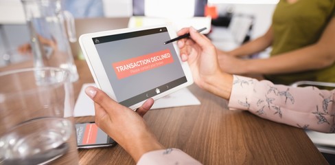 Composite image of online payment text on gray mobile display