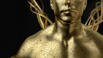 The human with the circuit board around.