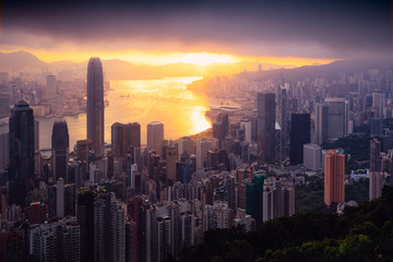 Fototapeta na wymiar Hong Kong Sunrise, View from The peak, Hong Kong