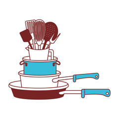 stewpan stack and kitchen utensils color sections silhouette