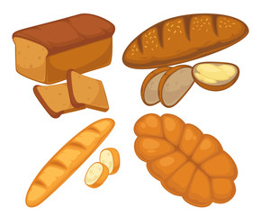 Bread flat icons set for bakery shop or patisserie.