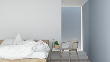 The interior bedroom space furniture and background white decoration minimal in hotel - wall empty space 3d rendering