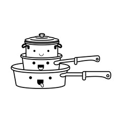 stewpan and cooking pot stack monochrome kawaii silhouette