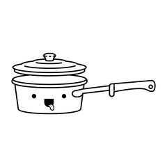 pan with handle and lid monochrome kawaii silhouette