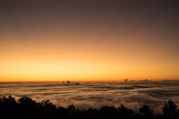 A foggy dawn over Brisbane city